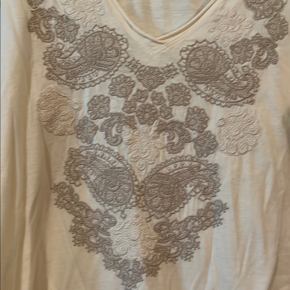 Johnny Was Cream Graphic Long Sleeve Blouse - Picture 3 of 5
